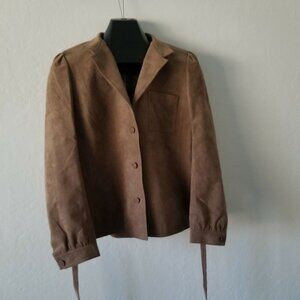 Vintage Cojana Womens Italian Alcantara Fabric Belted Suede Jacket Brown Size 12